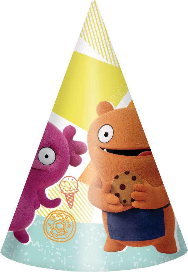 Chapeaux en papier pour fête d'anniversaire UglyDolls, paq. 8 Front_Flat
