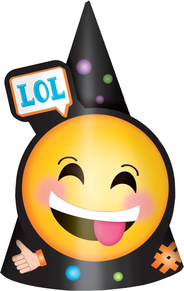 Chapeaux pour fête d'anniversaire, émoticône sourire, paq. 8, 3 ans et plus Front_Flat