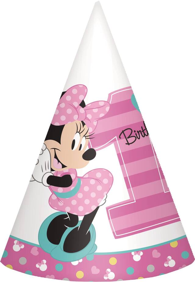 Minnie Mouse 1st Birthday Party Hats, 8-pk Front_Flat