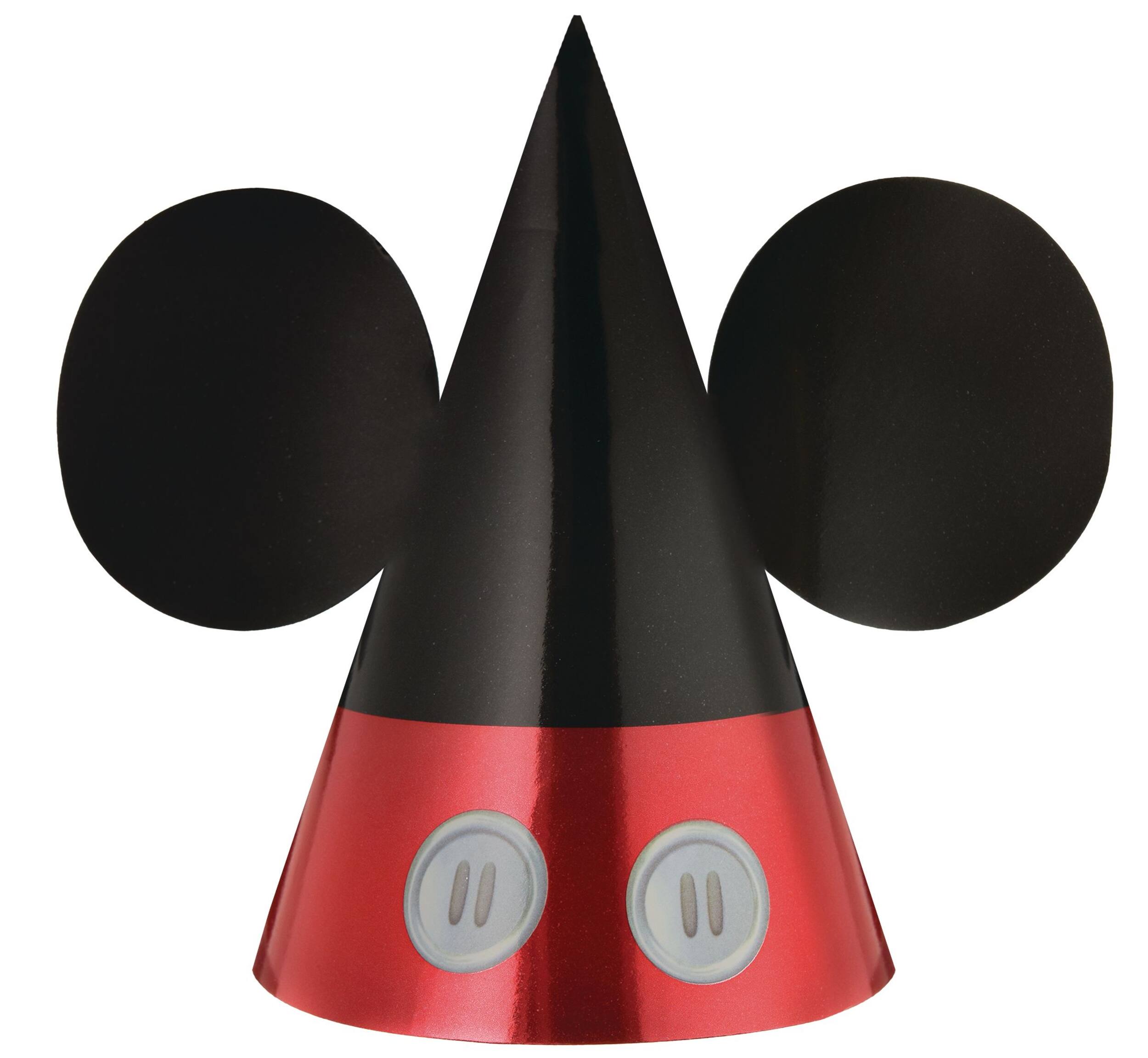Disney Mickey Mouse Cone Party Hats with Ears, Red/Black, One Size, 8-pk, Wearable Accessories for Birthdays Front_Flat