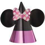 Chapeaux de fête en forme de cône avec oreilles Disney Minnie Mouse, pois noirs/roses, taille unique, paq. 8, accessoires à porter pour anniversaires Front_Flat