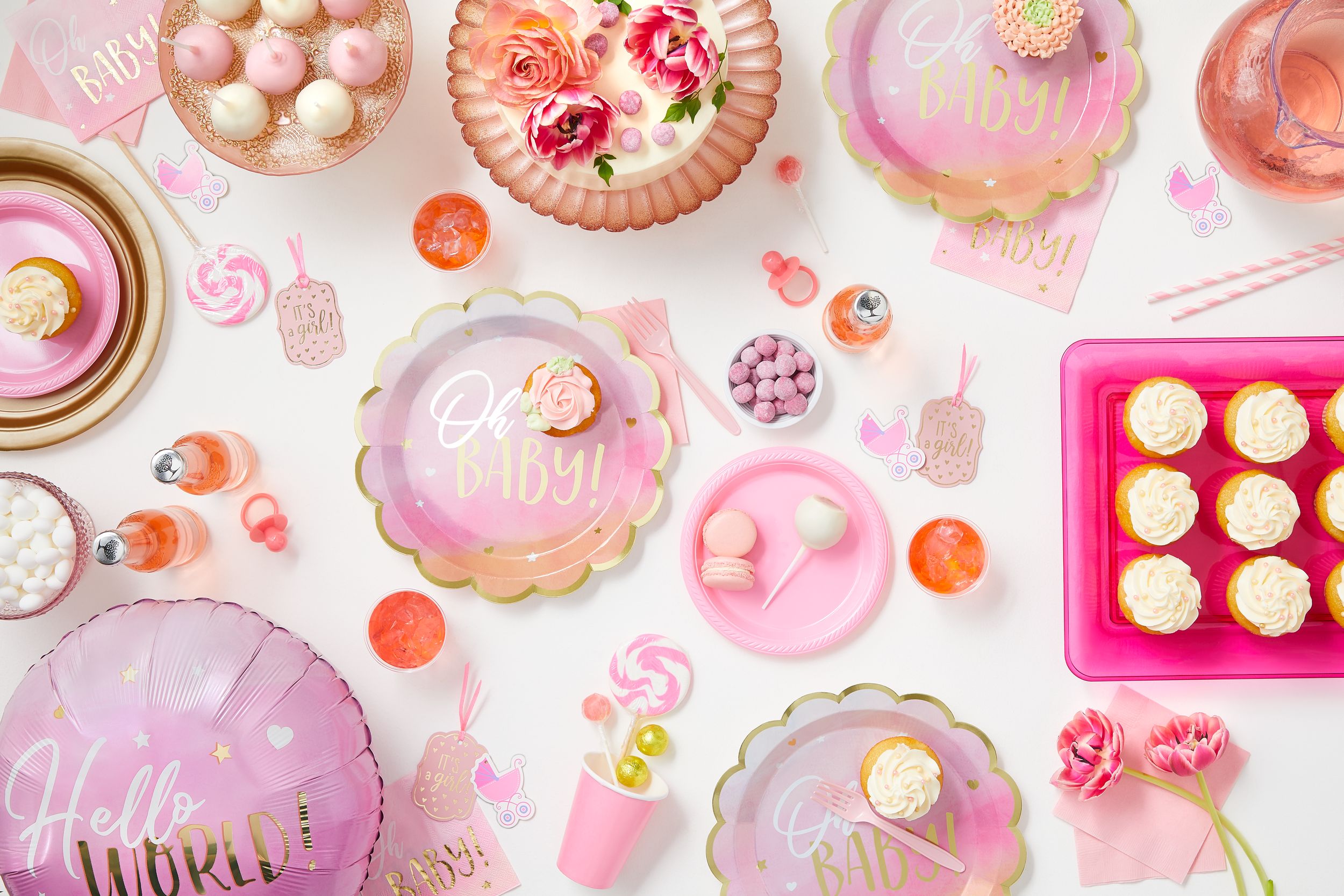 Rectangle Plastic Reusable Serving Platter, Pink, 18-in, for Valentine's Day/Baby Shower/Gender Reveal Overhead_Flat