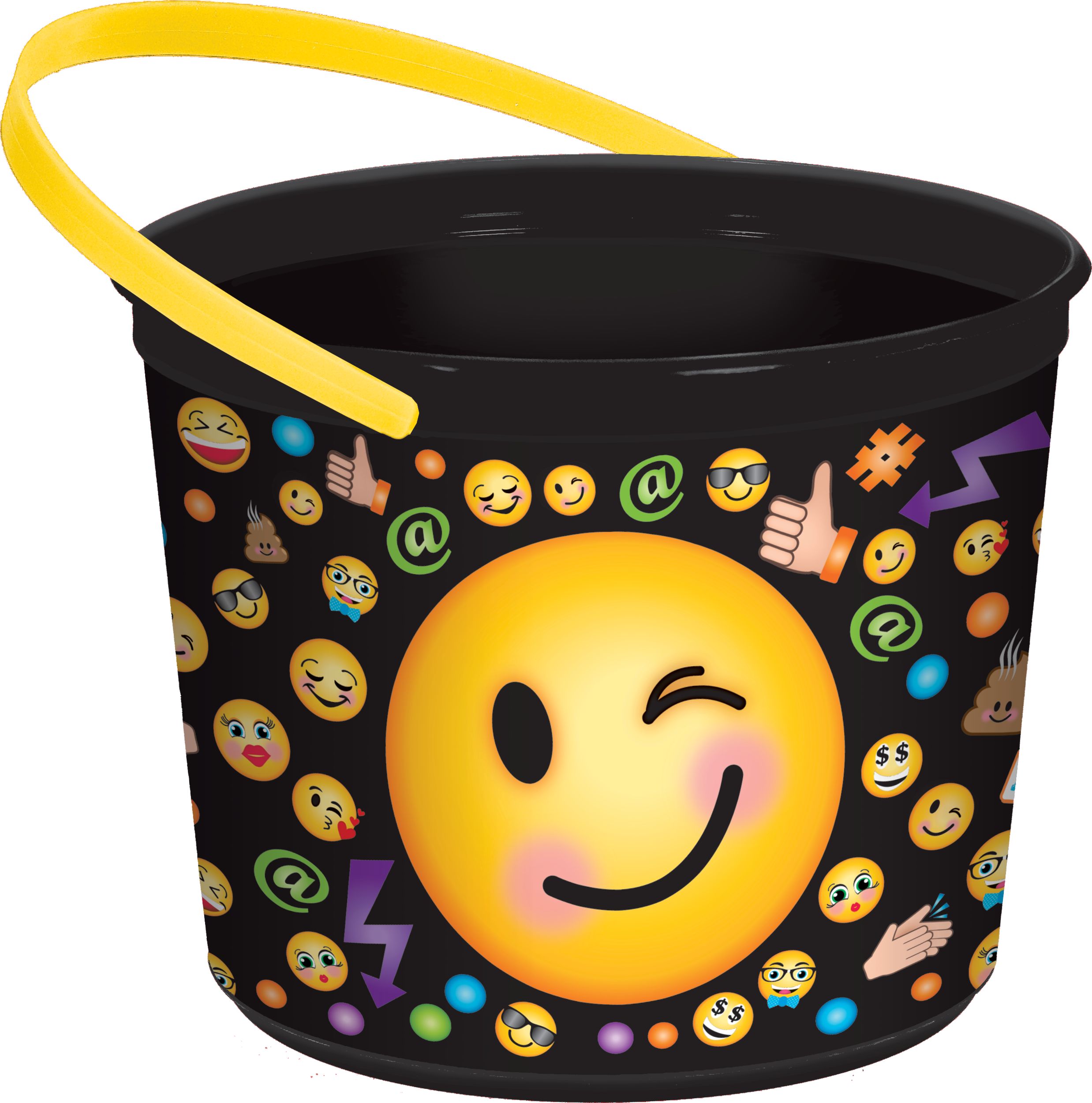 Smiley Birthday Party Favour Container, Black/Yellow, Ages 1+ Front_Angled_Right