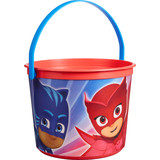 PJ Masks Catboy/Owlette/Gekko Round Plastic Reusable Favour Container Pail, Blue/Red, 6-in, for Birthday Party/Halloween Front_Angled_Right