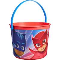 PJ Masks Catboy/Owlette/Gekko Round Plastic Reusable Favour Container Pail, Blue/Red, 6-in, for Birthday Party/Halloween