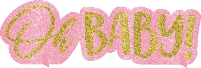 Glitter Pink Oh Baby Table Sign Front_Flat