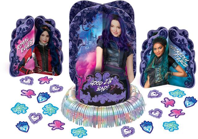 Disney Descendants "Good 2B Bad" Table Decorating Kit Centerpieces with Confetti, Blue/Pink, 12.5-in, 23-pk, for Birthday Party Front_Elevated