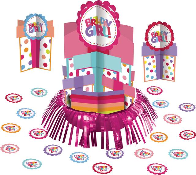 Birthday Party Table Centrepiece Decorating Kit features "Birthday Girl" message, 23-pc Front_Elevated
