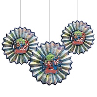 Disney Marvel Avengers Fan Hanging Sign Decorations, Re/Blue, 12-in, 3-pk, for Birthday Party