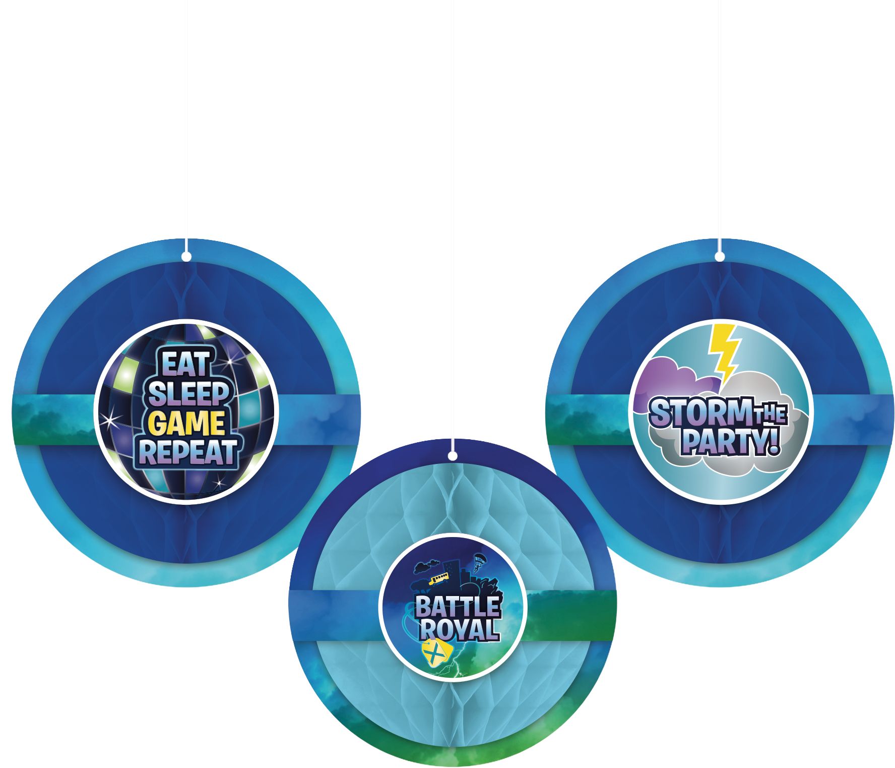 Battle Royal Birthday Party Honeycomb Ball Decorations, Blue, 3-pc Front_Flat