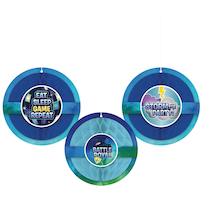 Décorations boule alvéolée pour fête d'anniversaire Battle Royal, bleu, paq. 3 Front_Flat