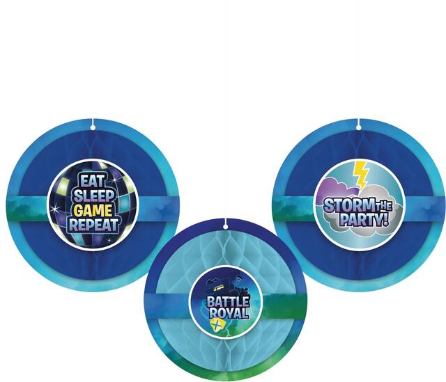 Décorations boule alvéolée pour fête d'anniversaire Battle Royal, bleu, paq. 3 Front_Flat