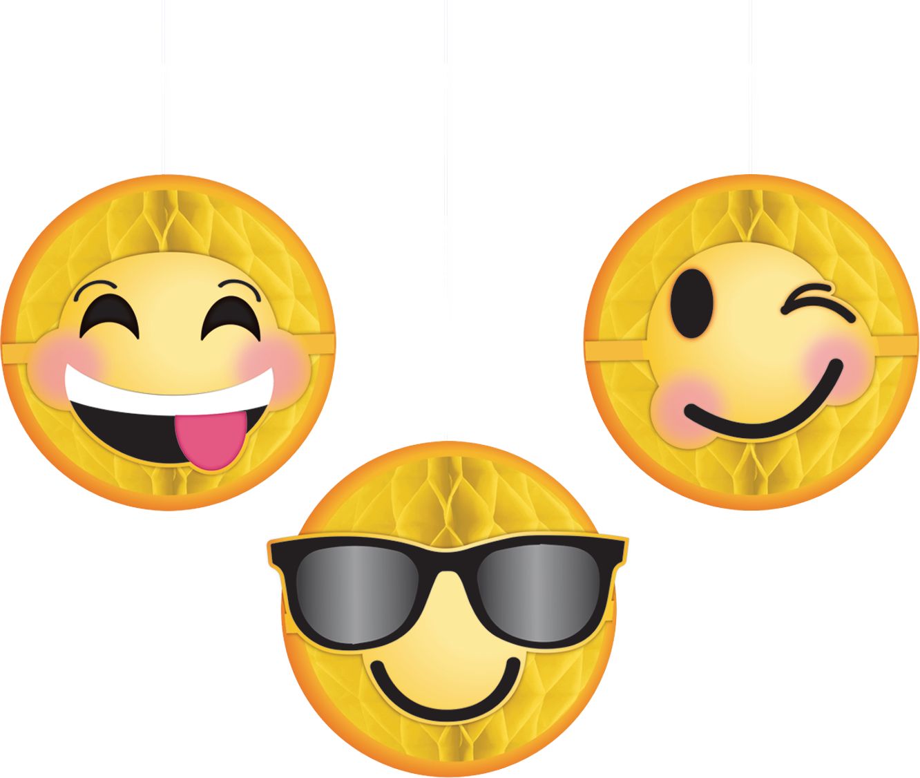 Smiley Honeycomb Balls Birthday Party Decoration, 3-pc Front_Flat