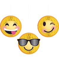 Décorations boules alvéolées pour fête d'anniversaire émoticône sourire, paq. 3 Front_Flat