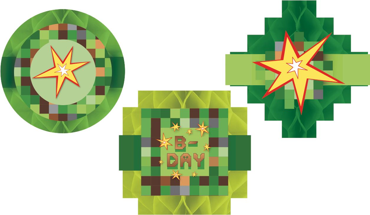 Pixel Party "B-Day" Honeycomb Hanging Decorations, Green, 6-in, 3-pk, for Birthday Party Front_Flat