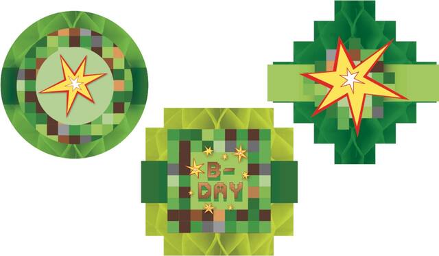 Décorations alvéolées pour fête d’anniversaire, pixel de jeu vidéo, paq. 3 Front_Flat