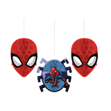 Disney Marvel Spider-Man Honeycomb Hanging Decorations, Red/Blue, 7.5-in, 3-pk, for Birthday Party Front_Flat