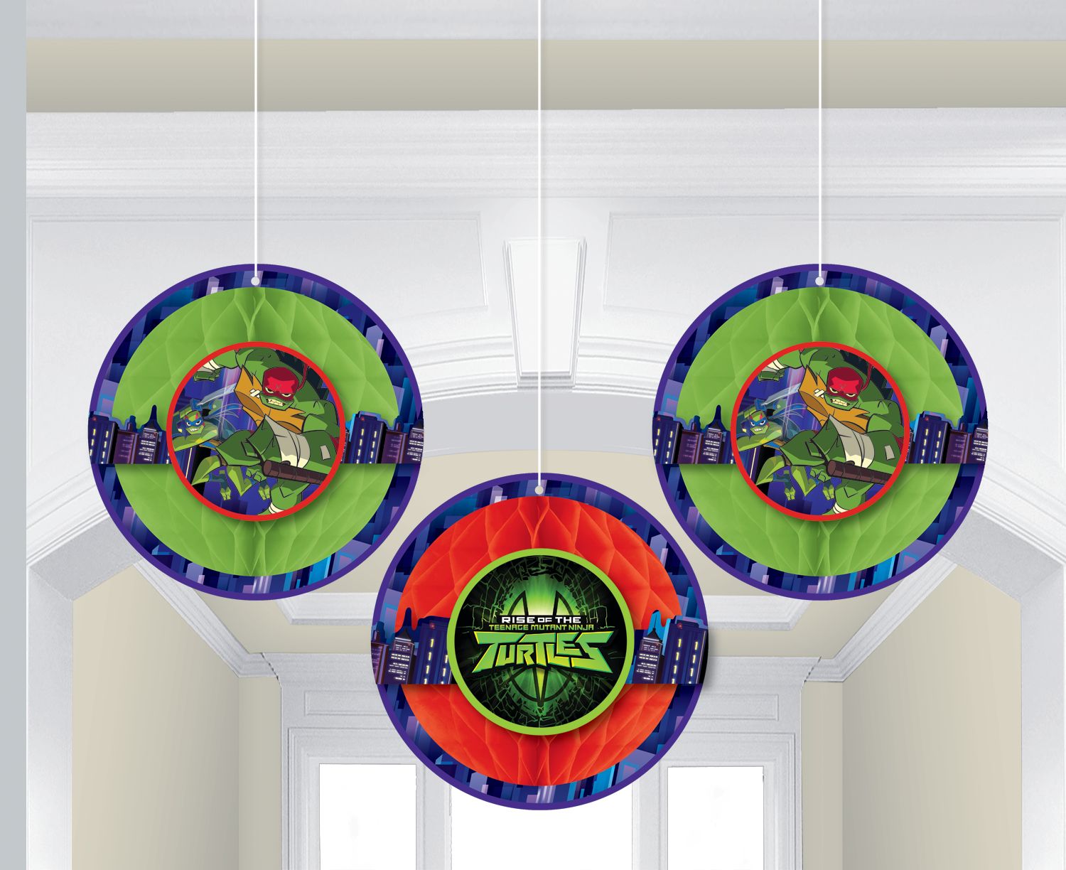 Rise of the Teenage Mutant Ninja Turtles Honeycomb Balls Birthday Party Decoration, 3-pc Front_Flat