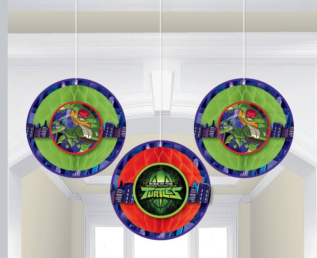 Rise of the Teenage Mutant Ninja Turtles Honeycomb Balls Birthday Party Decoration, 3-pc Front_Flat