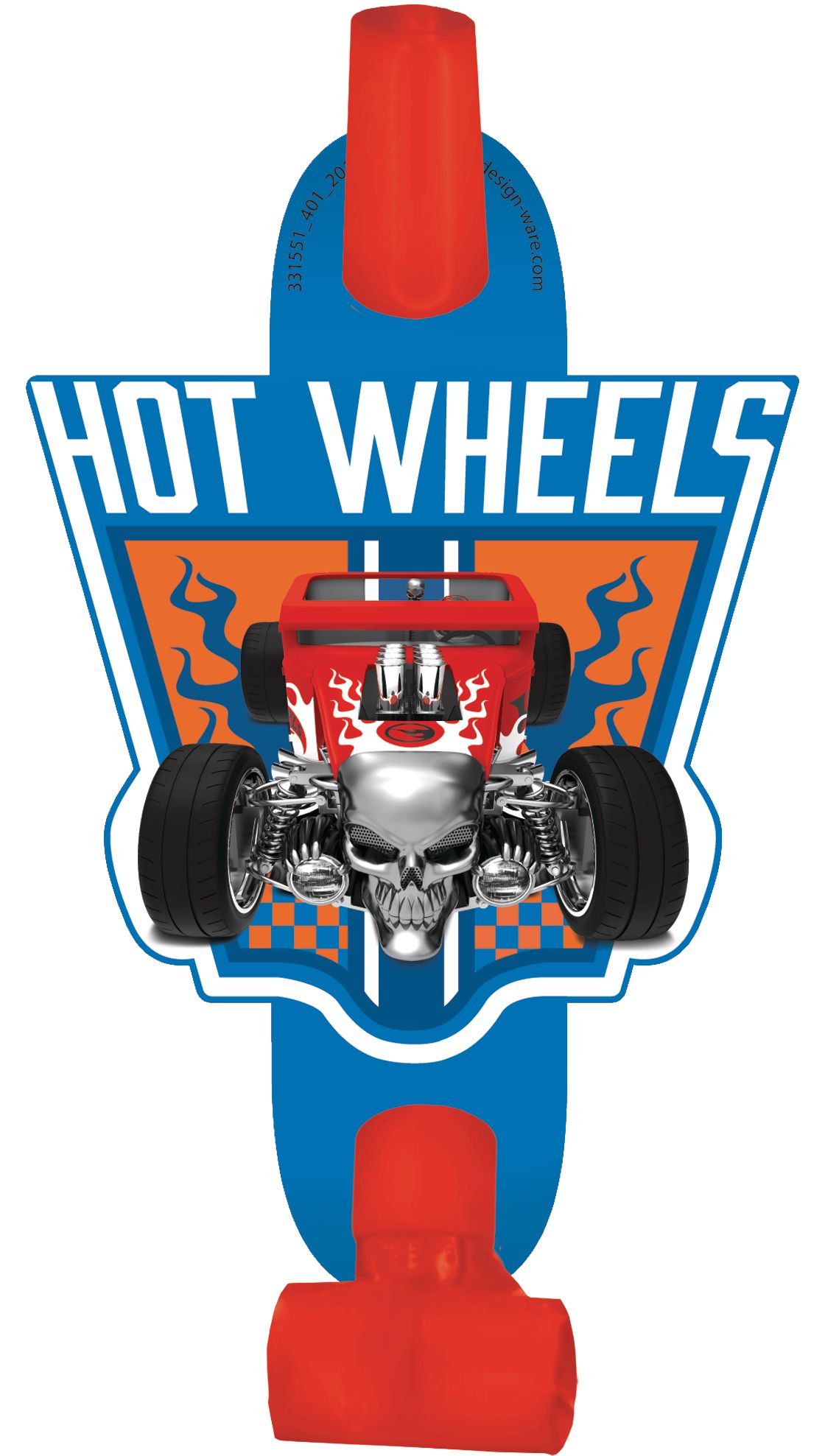 Mattel Hot Wheels "Made to Race" Blowout Noisemakers, Red/Blue, 5-in, 8-pk, for Birthday Party Overhead_Flat