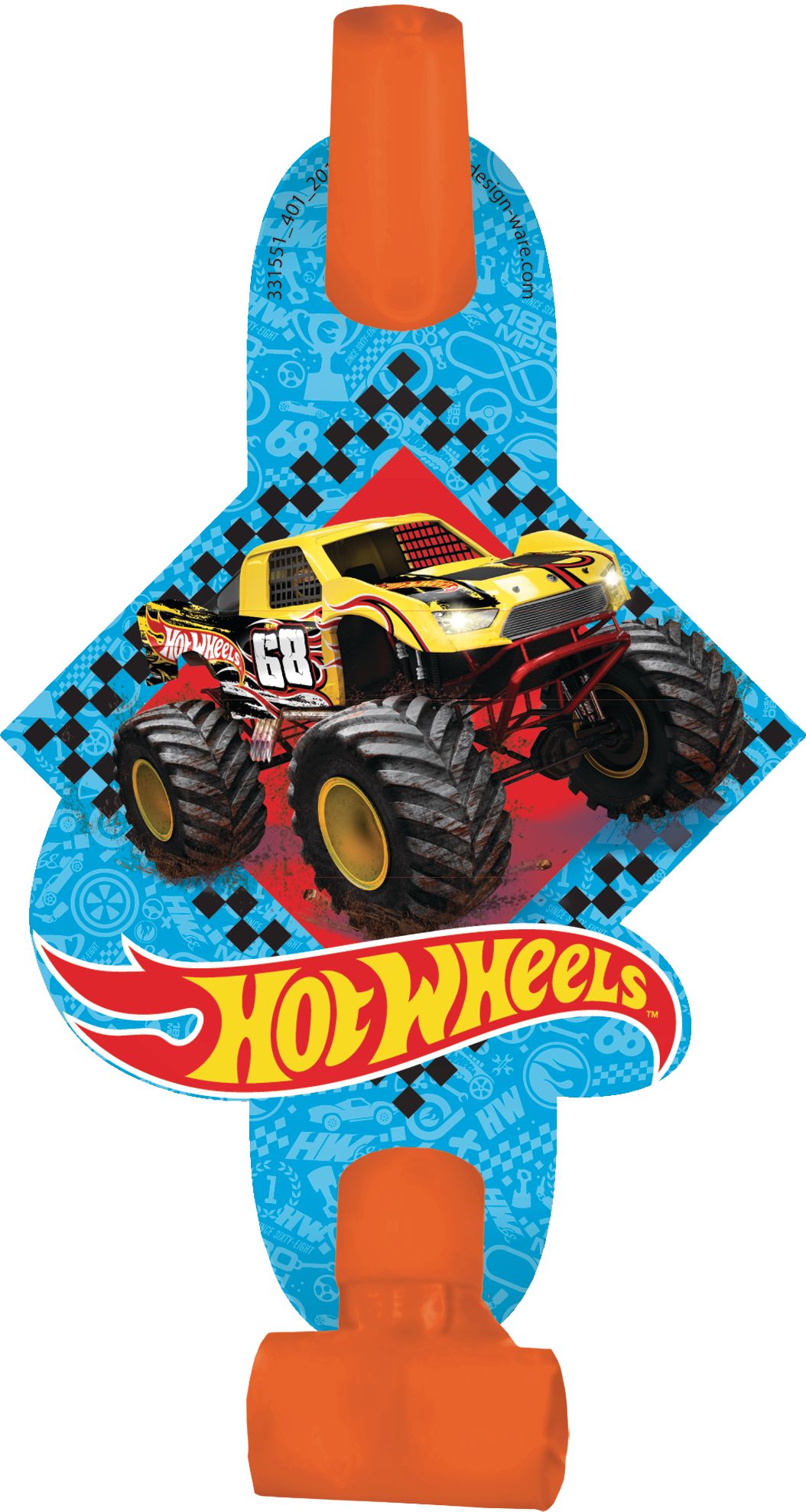 Mattel Hot Wheels "Made to Race" Blowout Noisemakers, Red/Blue, 5-in, 8-pk, for Birthday Party Overhead_Flat