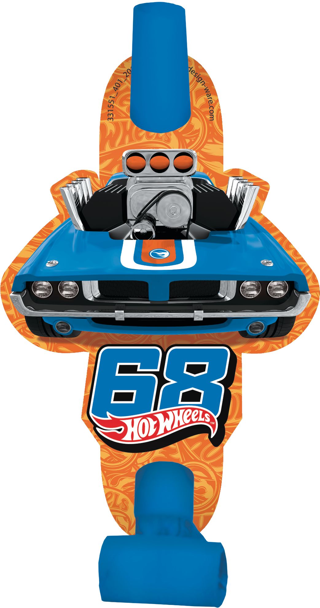 Mattel Hot Wheels "Made to Race" Blowout Noisemakers, Red/Blue, 5-in, 8-pk, for Birthday Party Overhead_Flat