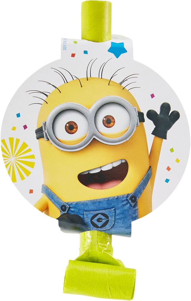 Mirlitons en papier cartonné pour fête d'anniversaire Les Minions, paq. 8 Overhead_Flat