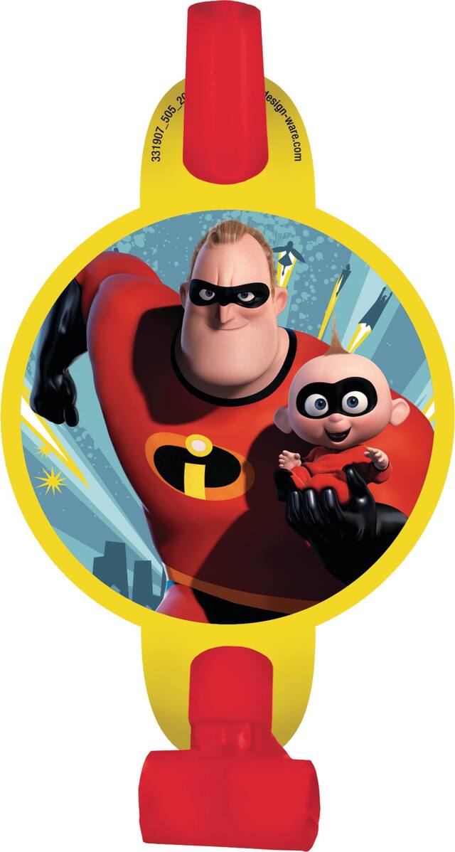 Mirlitons pour fête d'anniversaire, Disney Les Incroyables 2, paq. 8 Overhead_Flat