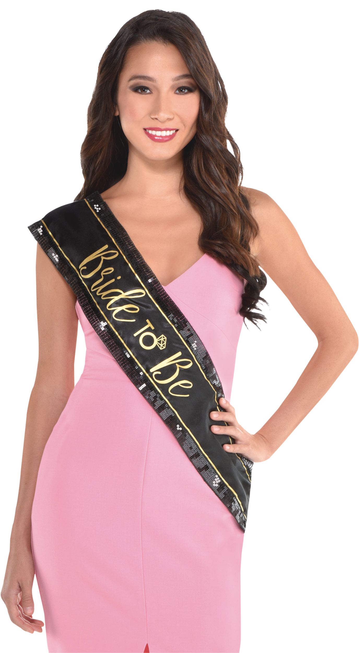 "Bride To Be" Sequin Sash, Black/Gold, One Size, Wearable Accessory for Wedding/Bridal Showers Front_Flat