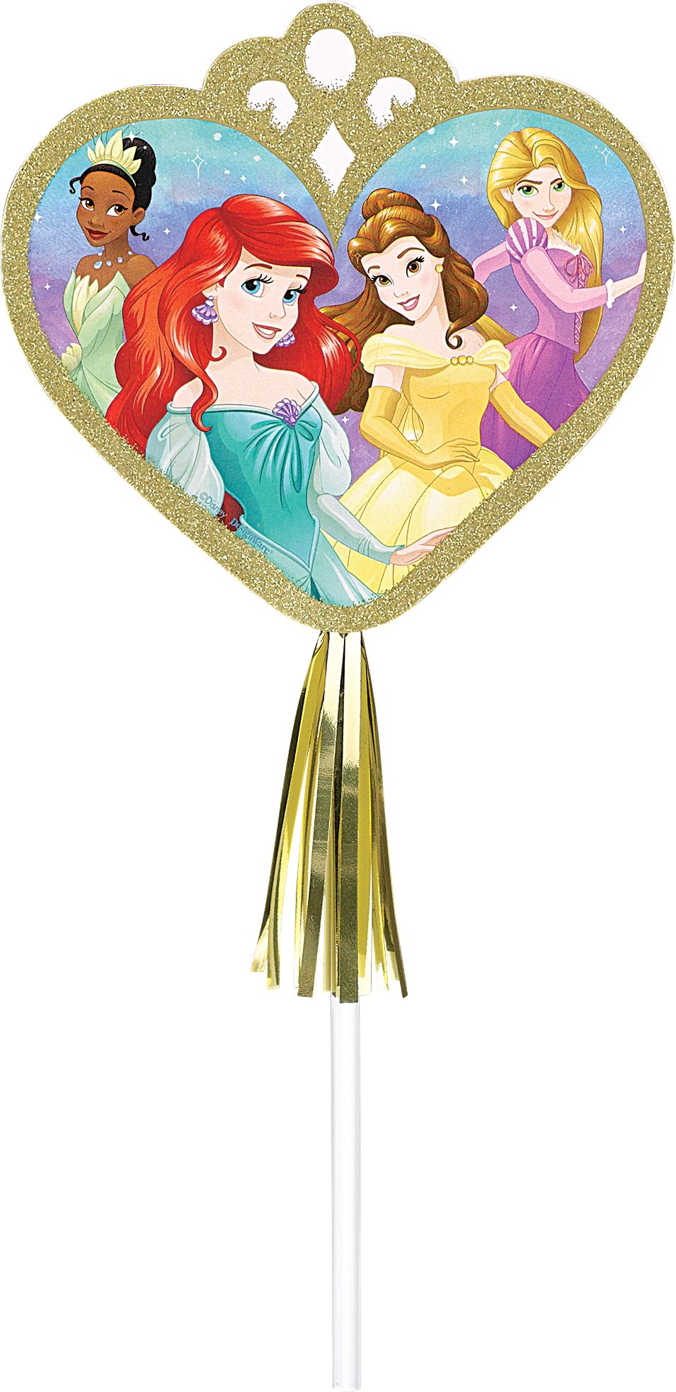 Disney Princess Once Upon A Time Ariel/Belle/Rapunzel Party Paper Wands, Gold, 8-pk, for Birthday/Party Favour Front_Flat