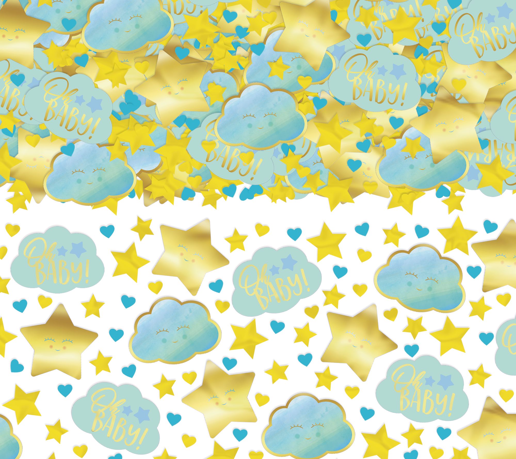 "Oh Baby" Clouds & Stars Confetti Table Scatter Decoration, Blue/Gold, 5-oz, for Baby Shower Overhead_Flat