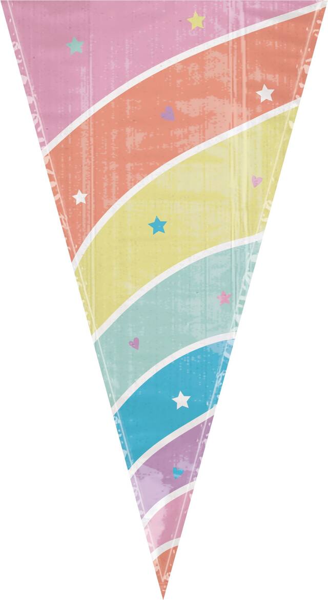 Sacs à friandises pour fête d'anniversaire Corne de licorne aux couleurs d'arc-en-ciel magique, paq. 15 Front_Flat