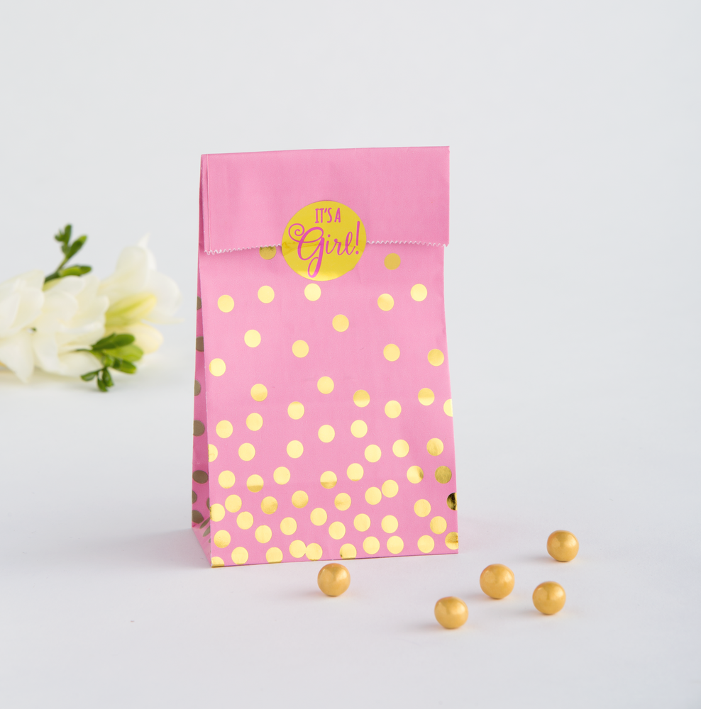 Polka Dot Baby Shower Treat Bags, Pink/Gold, 20-pk