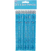 "It's a Boy" Writing Pencils, Blue, 12-pk, for Baby Shower/Gender Reveal Front_Flat