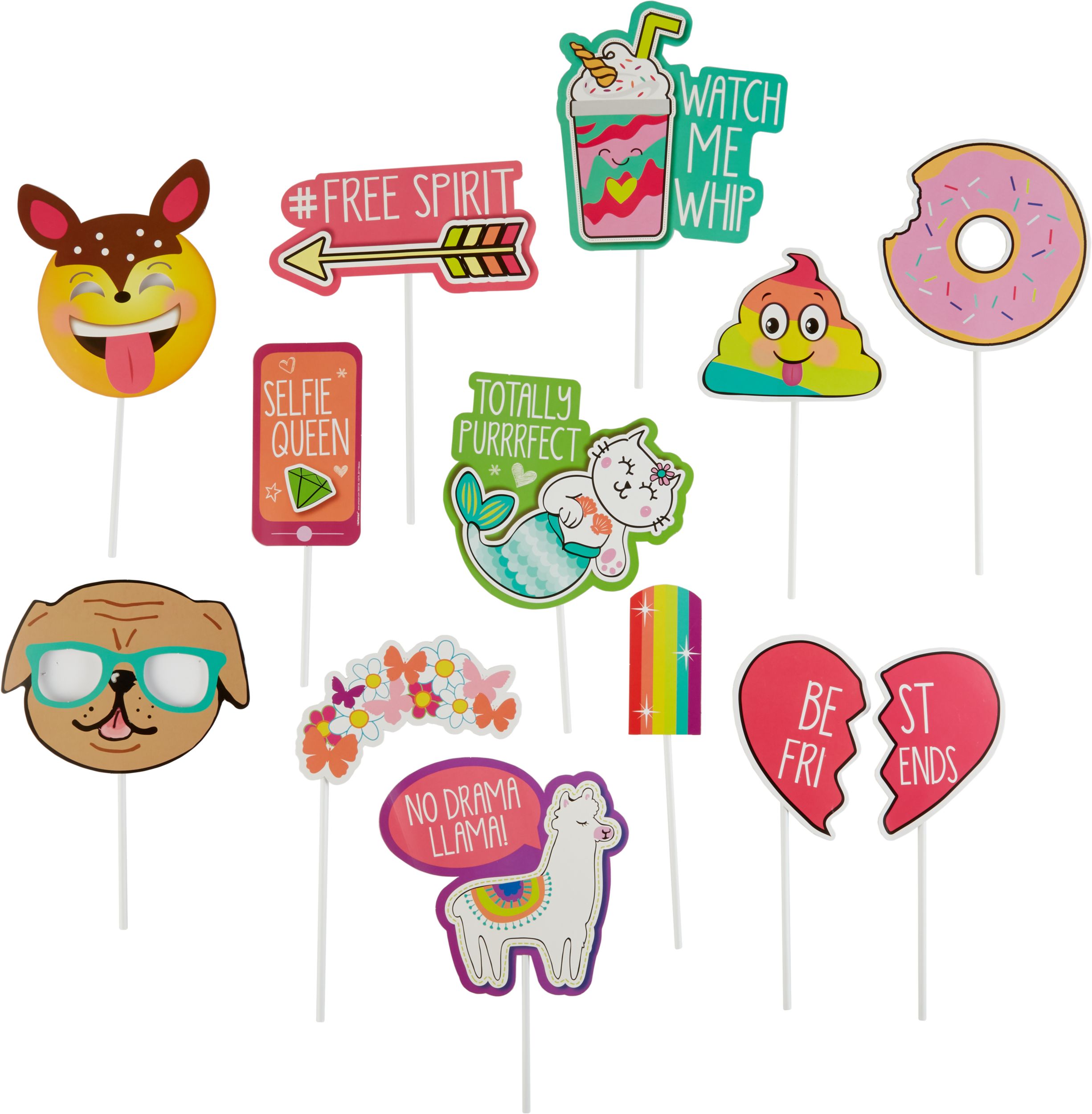 Selfie Celebration Birthday Party Photo Booth Props, 12-pcs Front_Flat