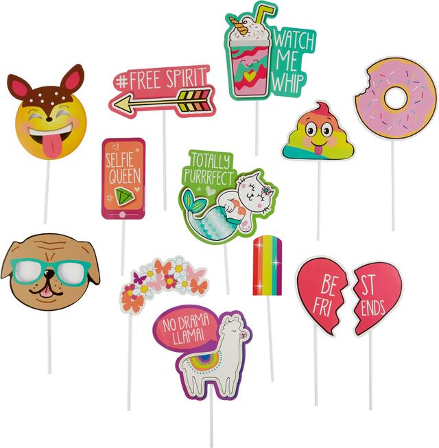 Selfie Celebration Birthday Party Photo Booth Props, 12-pcs Front_Flat