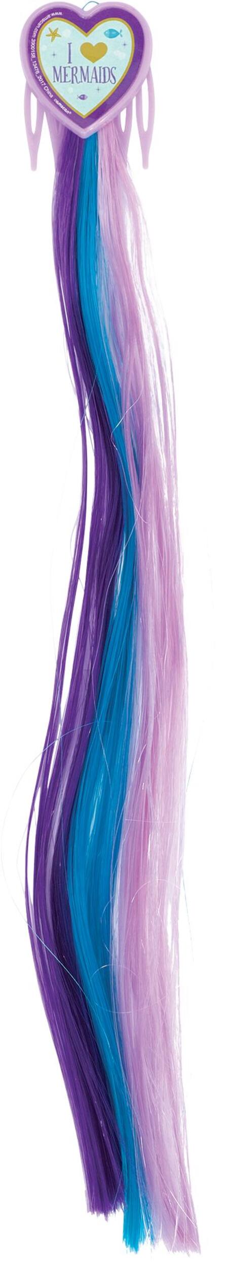 Wishful Mermaid Hair Extensions for Birthday Party Favours, Blue/Purple, 4-pk Front_Flat