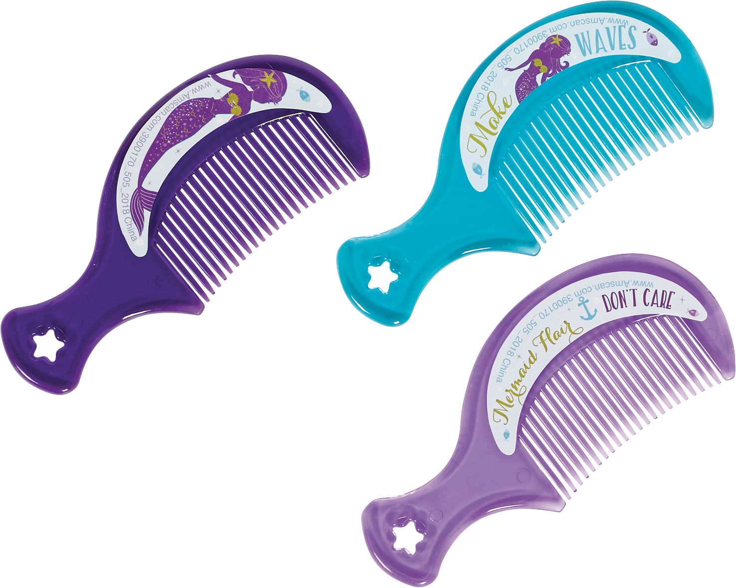 Wishful Mermaid Combs for Birthday Party Favours, Blue/Purple, 12-pk Overhead_Flat