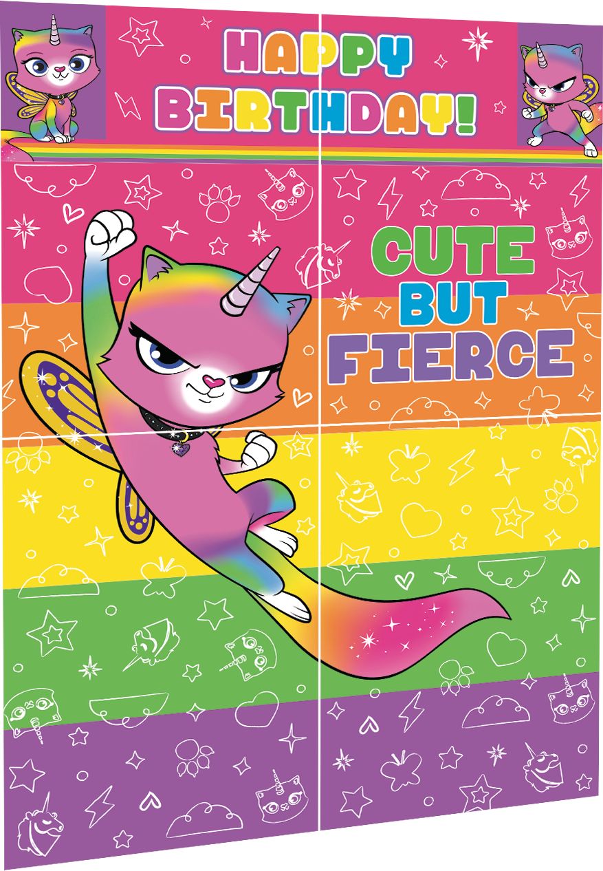 Rainbow Butterfly Unicorn Kitty Scene Setter with Photo Booth Props Front_Angled_Right