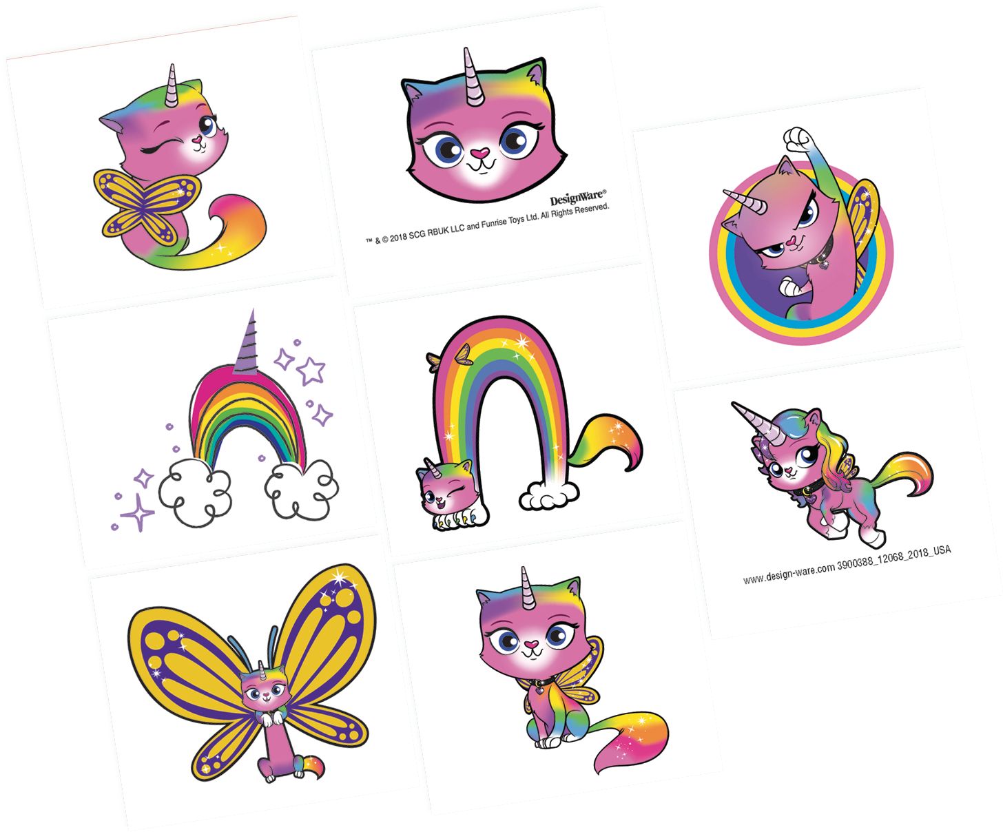 Rainbow Butterfly Unicorn Kitty Tattoos Front_Angled_Right