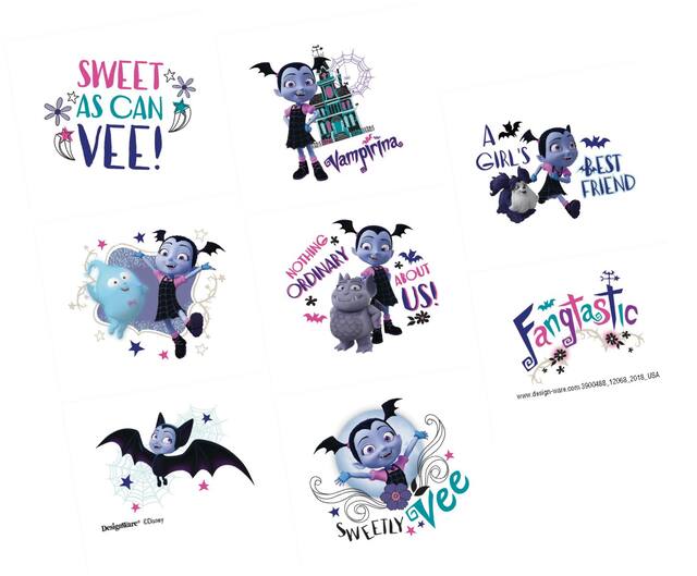 Vampirina Tattoos for Birthday Party Favours, 1 Sheet of 8 Overhead_Flat