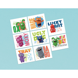 Tatouages UglyDolls pour cadeaux-surprises d'anniversaire, 1 feuille de 8 Overhead_Flat