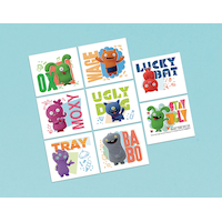 Tatouages UglyDolls pour cadeaux-surprises d'anniversaire, 1 feuille de 8 Overhead_Flat