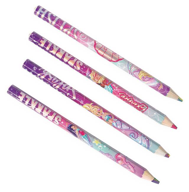 Barbie Mermaid Multi-Coloured Pencils for Birthday Party Favours, 4-pk Overhead_Flat