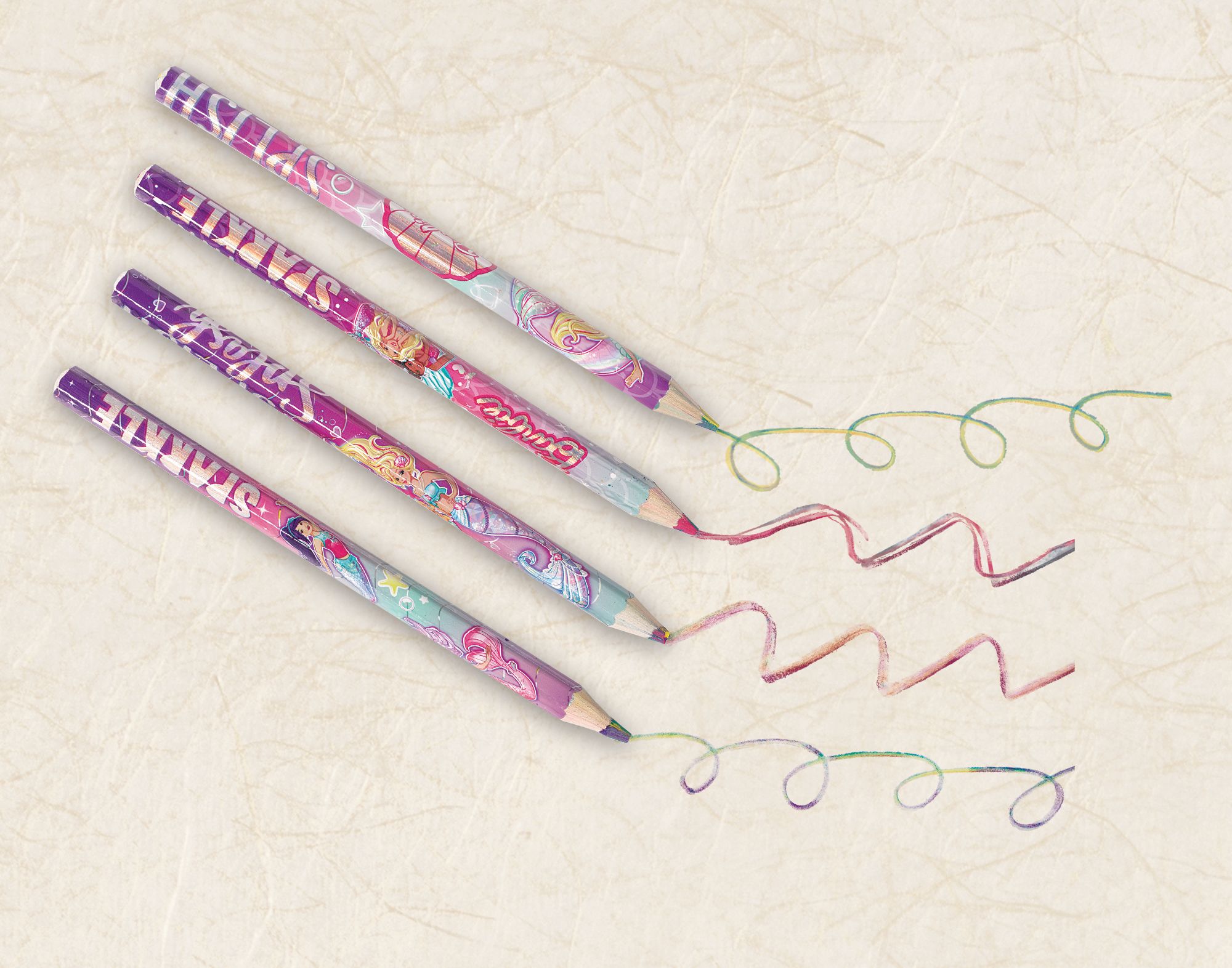 Barbie Mermaid Multi-Coloured Pencils for Birthday Party Favours, 4-pk Overhead_Flat