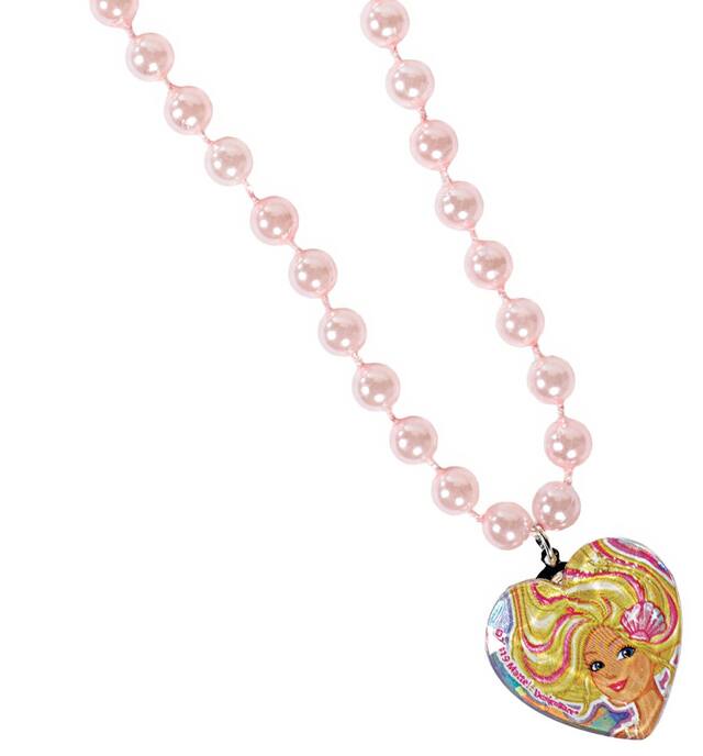 Mermaid Barbie Pendant Bead Necklace, Pink Overhead_Flat