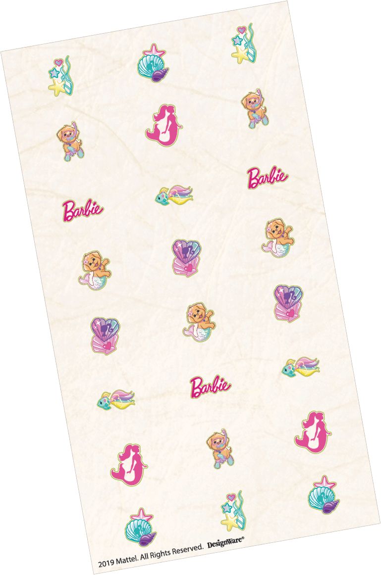 Barbie Mermaid Easy to Apply Party Favour Nail Tattoos, 4 sheets of 24 Overhead_Flat