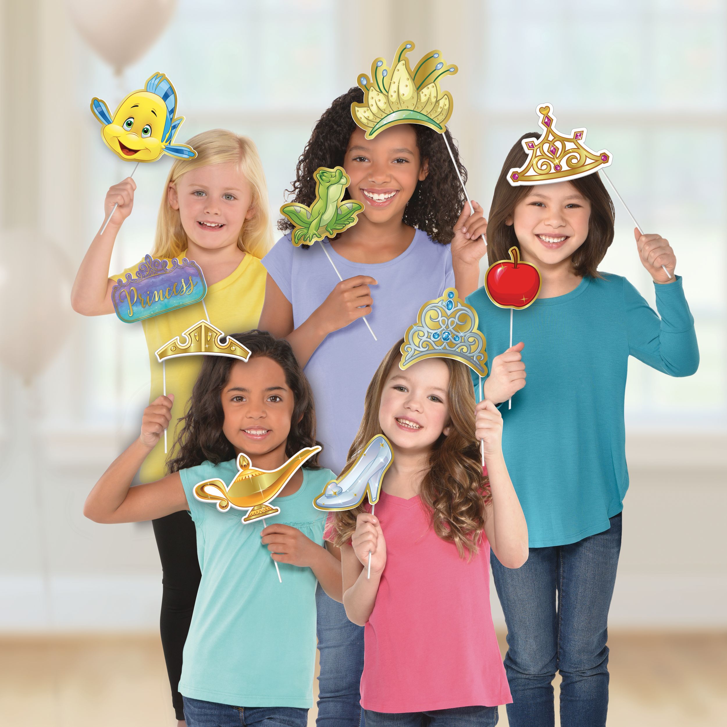 Disney Princess Once Upon A Time Photo Booth Sign Props, Multi-Coloured, 12-in, 13-pk, for Birthday Party Front_Flat