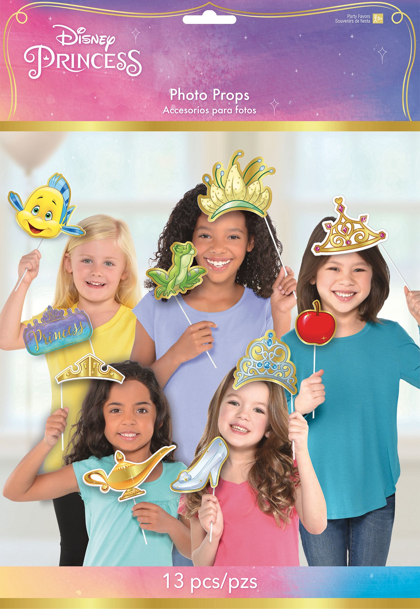 Disney Princess Once Upon A Time Photo Booth Sign Props, Multi-Coloured, 12-in, 13-pk, for Birthday Party Front_Flat