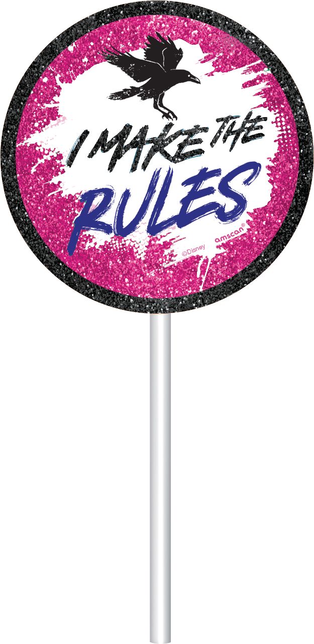 Disney Descendants "Celebrate" Plastic Fringe Scene Setter Background Decoration with Photo Booth Props, Purple, 36-in, 20-pk, for Birthday Party Front_Flat